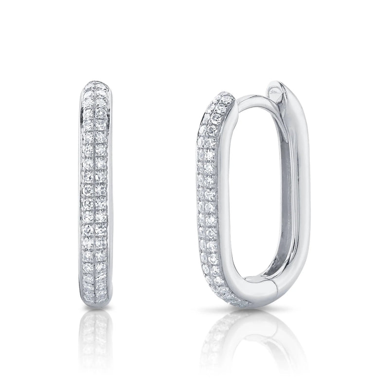 14K White Gold Oval Diamond Huggies