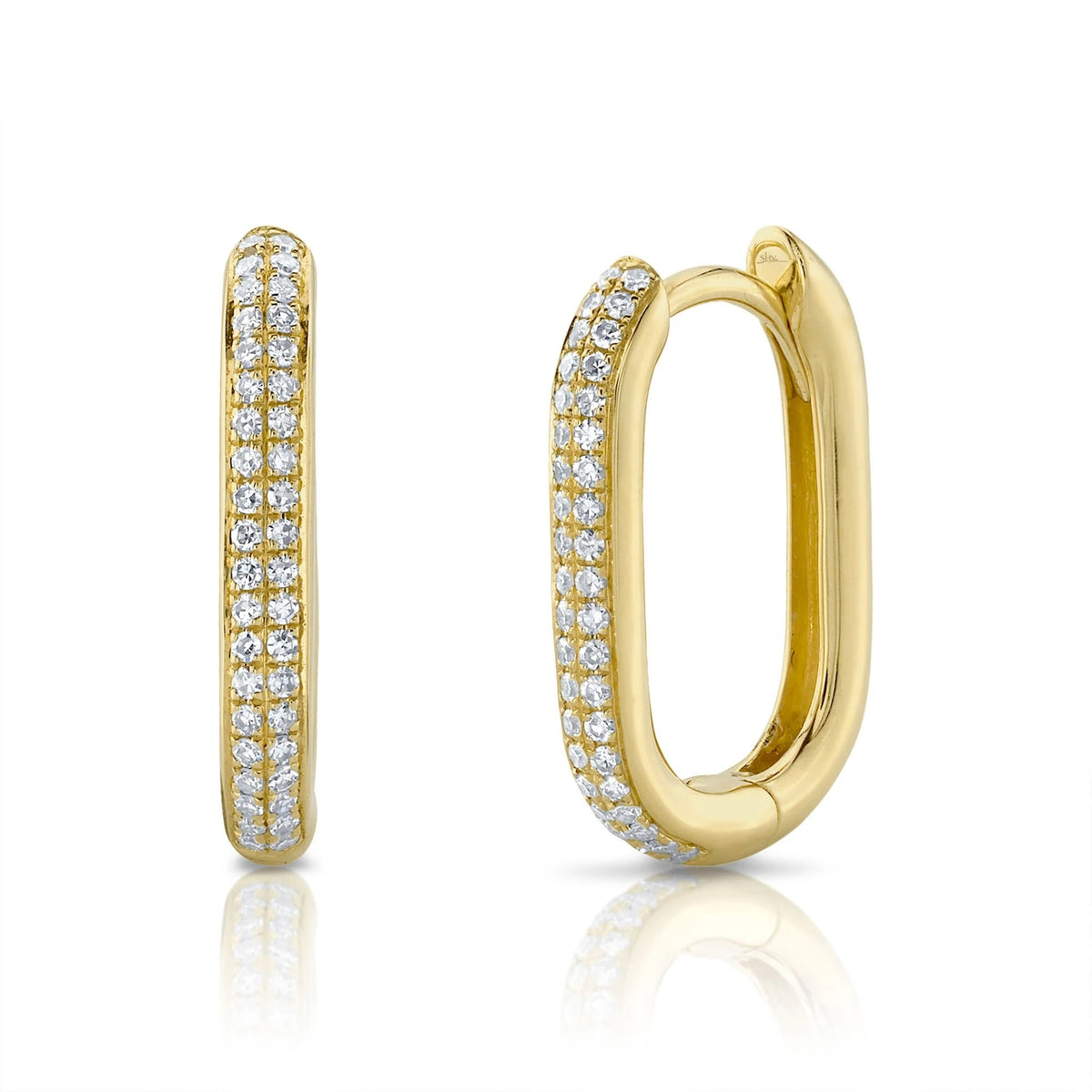 14K Yellow Gold Ova Diamond Huggies