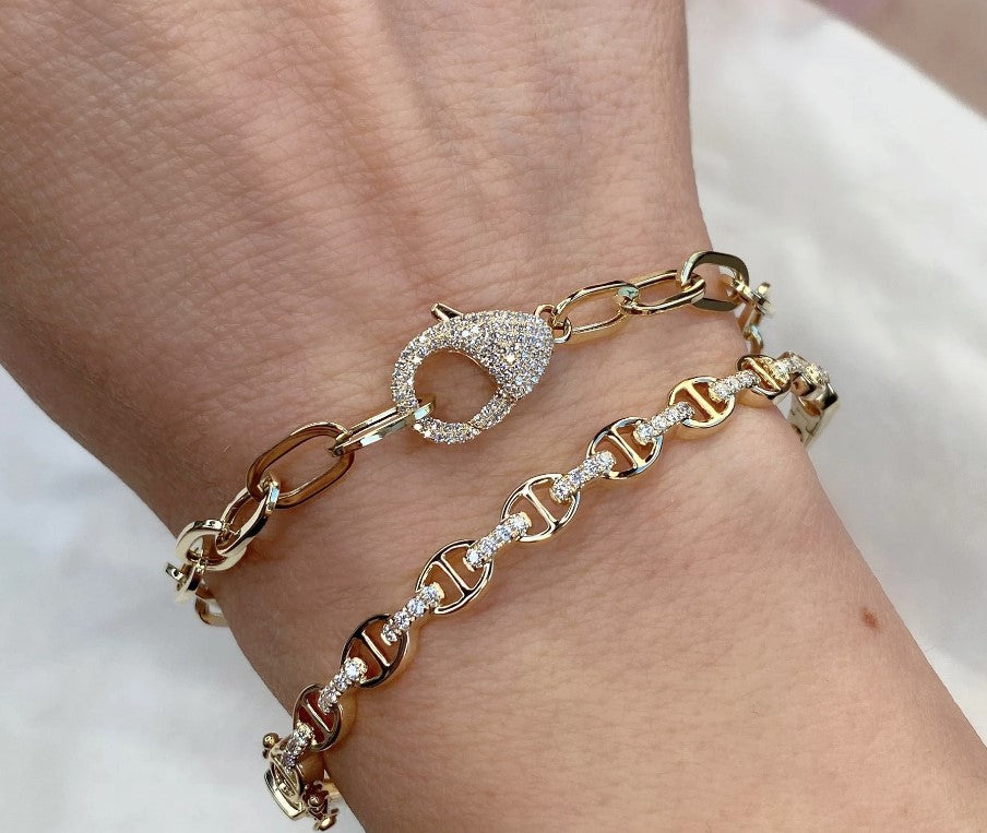 14K Yellow Gold Oval Paper Clip Link Bracelet