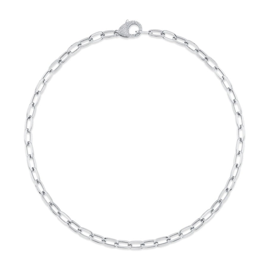 14K White Gold Paper Clip Link Necklace