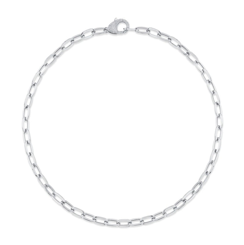 14K White Gold Paper Clip Link Necklace