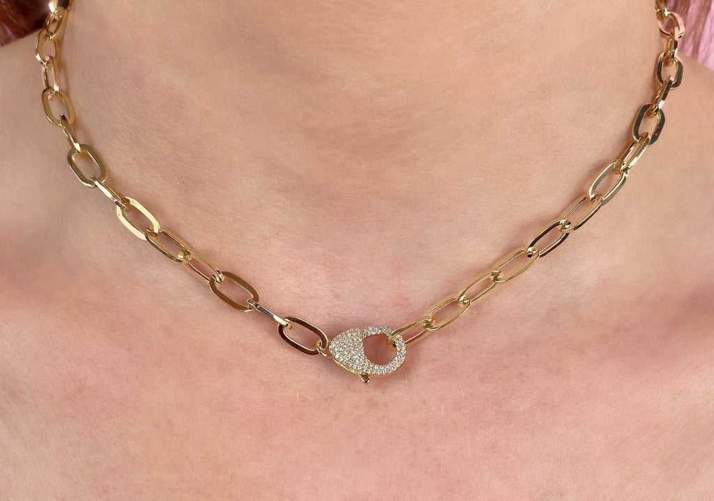 14K Yellow Gold Oval Paper Clip Link Necklace