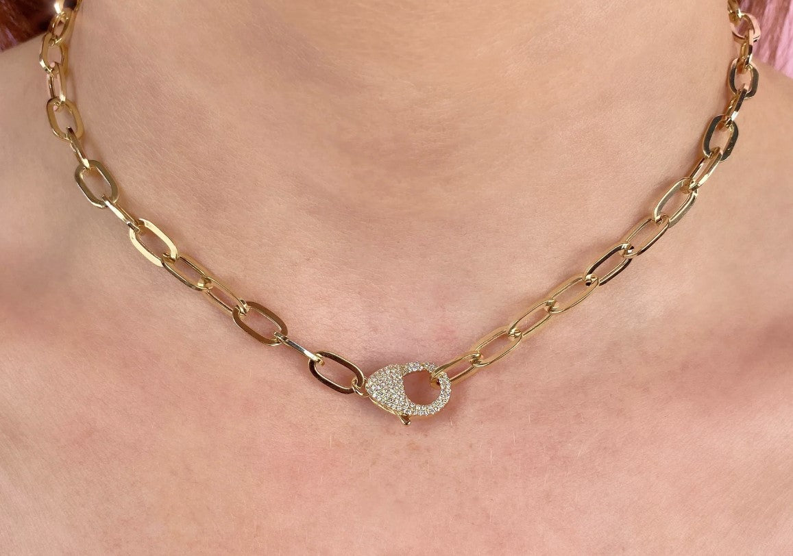 14K Yellow Gold Oval Paper Clip Link Necklace