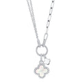 14K White Gold Paper Clip and Clover Necklace