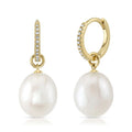 14K Yellow Gold Pearl Drop Diamond Earrings