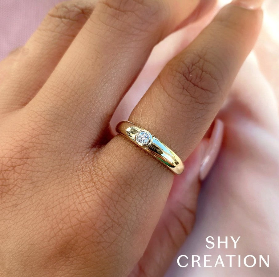 14K Yellow Gold Bezel Diamond Fashion Ring