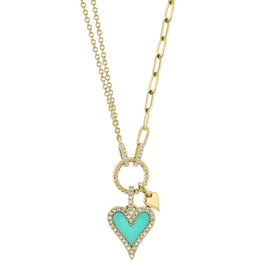 14K Yellow Gold Paper Clip And Heart Necklace