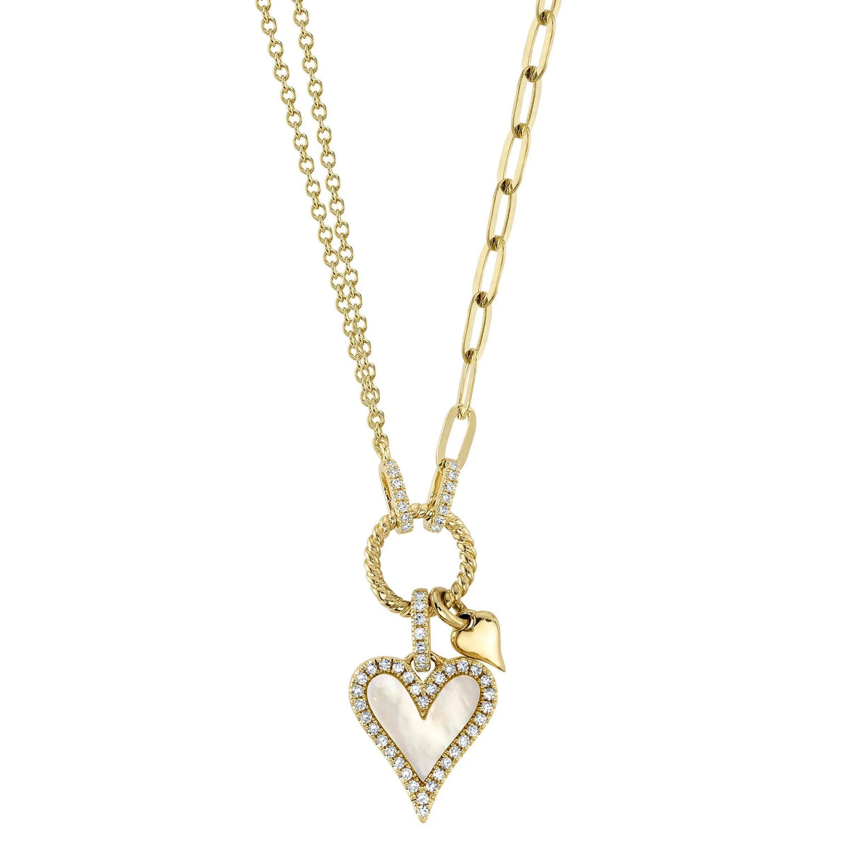14K Yellow Gold Paper Clip and Heart Necklace