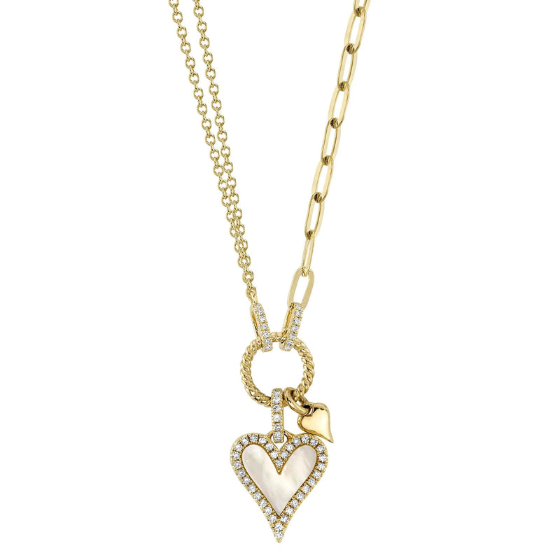 14K Yellow Gold Paper Clip and Heart Necklace