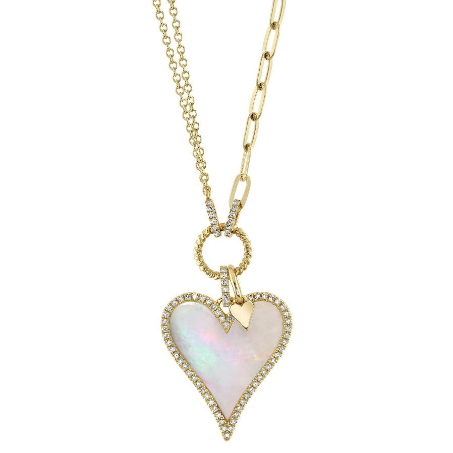 14K Yellow Gold Paper Clip and Heart Necklace