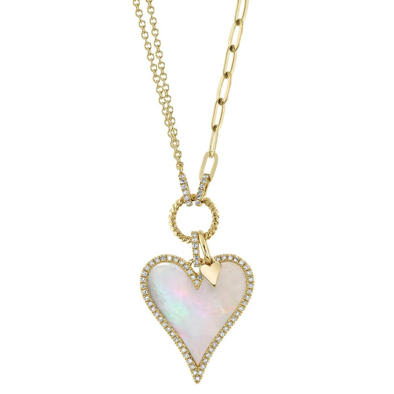 14K Yellow Gold Paper Clip and Heart Necklace