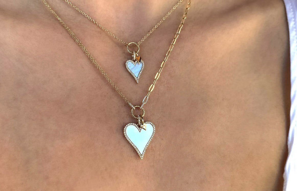 14K Yellow Gold Paper Clip and Heart Necklace