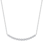 14K White Gold Crown Set Diamond Bar Necklace