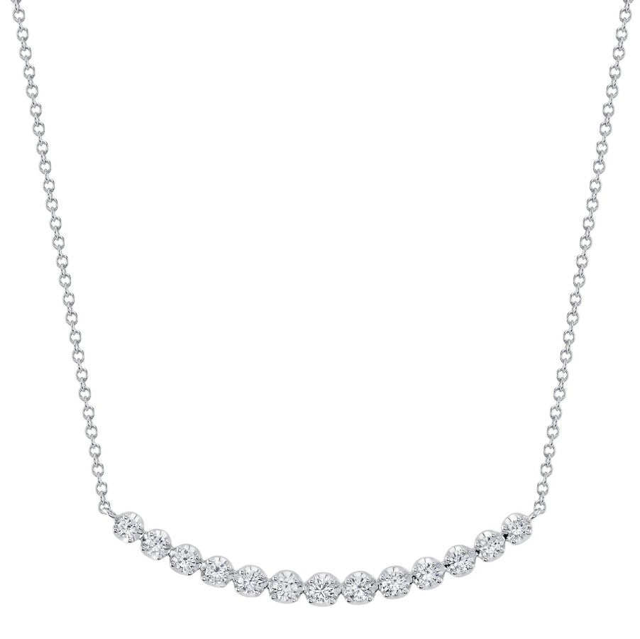 14K White Gold Crown Set Diamond Bar Necklace