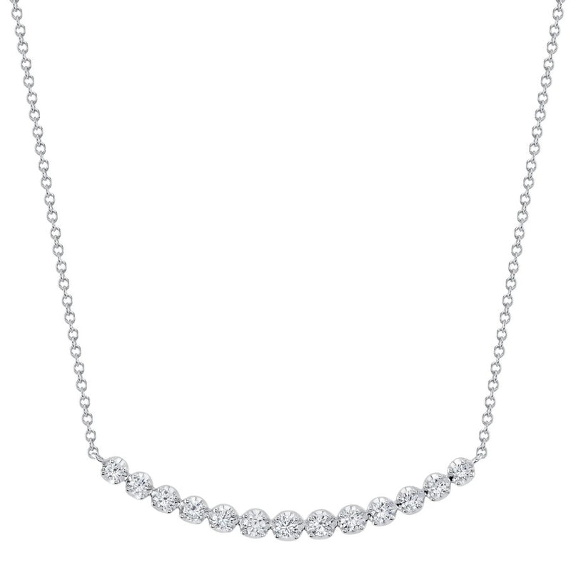 14K White Gold Crown Set Diamond Bar Necklace