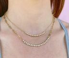 14K White Gold Crown Set Diamond Bar Necklace
