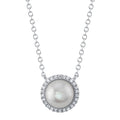 14K White Gold Diamond Pearl Necklace