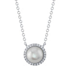 14K White Gold Diamond Pearl Necklace