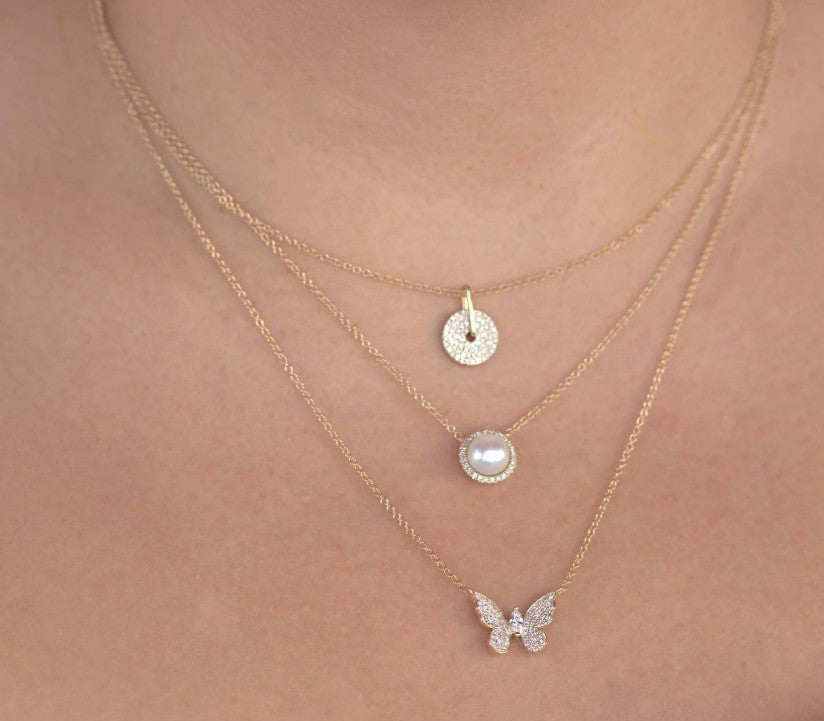 14K White Gold Diamond Pearl Necklace