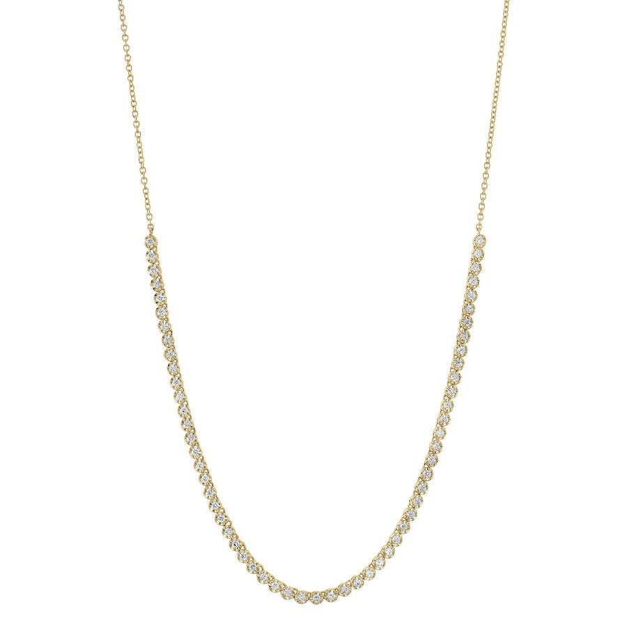 14K Gold Crown Set Diamond Tennis Necklace