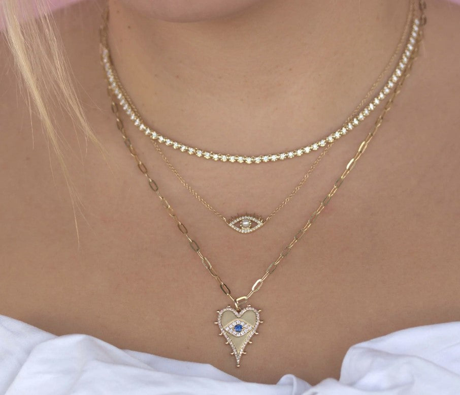 14K Gold Crown Set Diamond Tennis Necklace