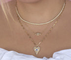 14K Gold Crown Set Diamond Tennis Necklace