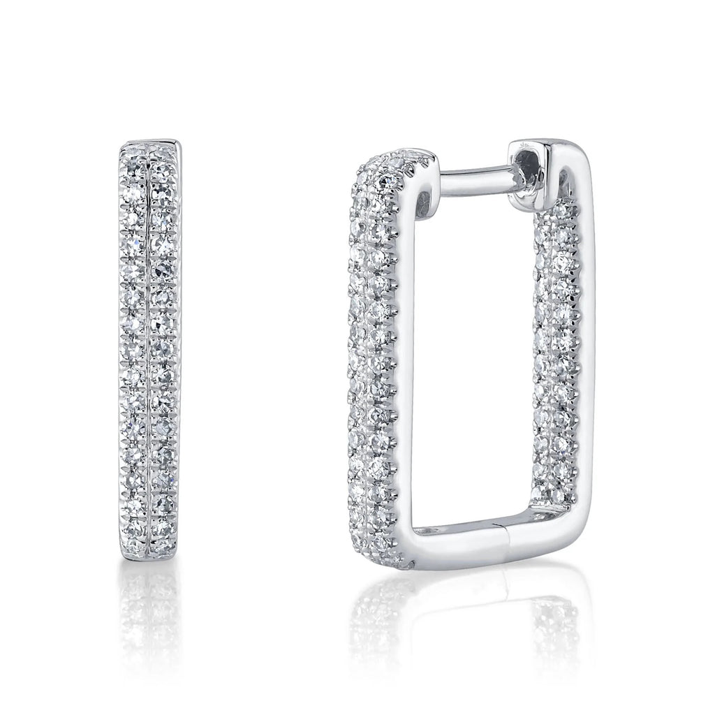 14K White Gold Diamond Hoop Earrings