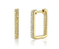 14K Yellow Gold Diamond Rectangle Hoops