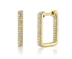 14K Yellow Gold Diamond Rectangle Hoops