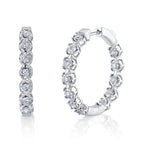 14K White Gold Diamond Hoop Earrings