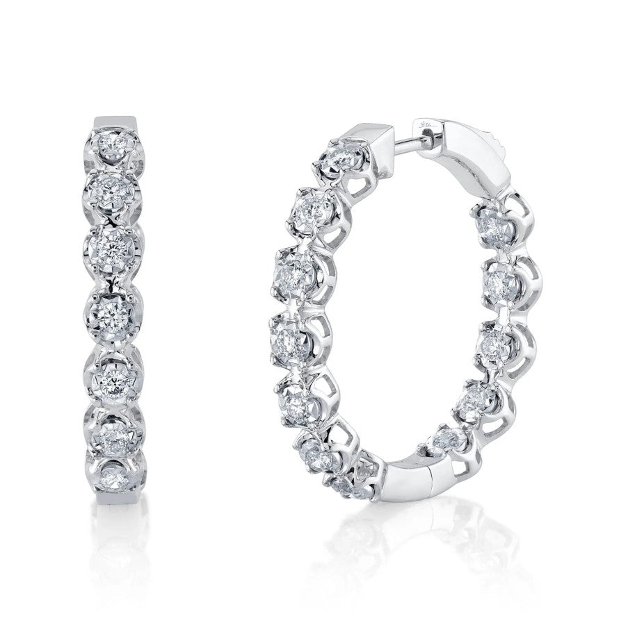 14K White Gold Diamond Hoop Earrings