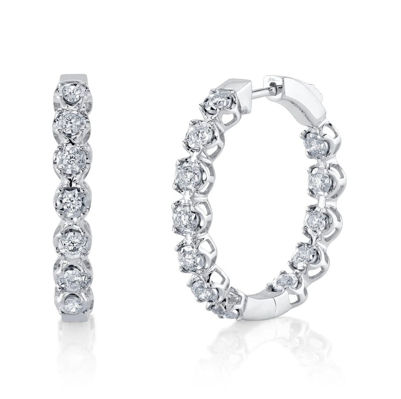 14K White Gold Diamond Hoop Earrings