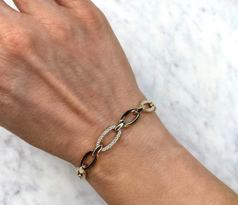14K Yellow Gold Diamond Link Bracelet