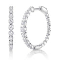14K White Gold Graduated Diamond Hoop Earrings