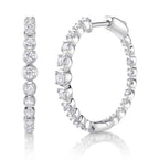14K White Gold Graduated Diamond Hoop Earrings