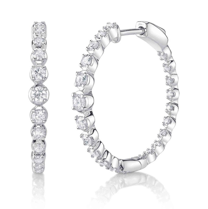 14K White Gold Graduated Diamond Hoop Earrings