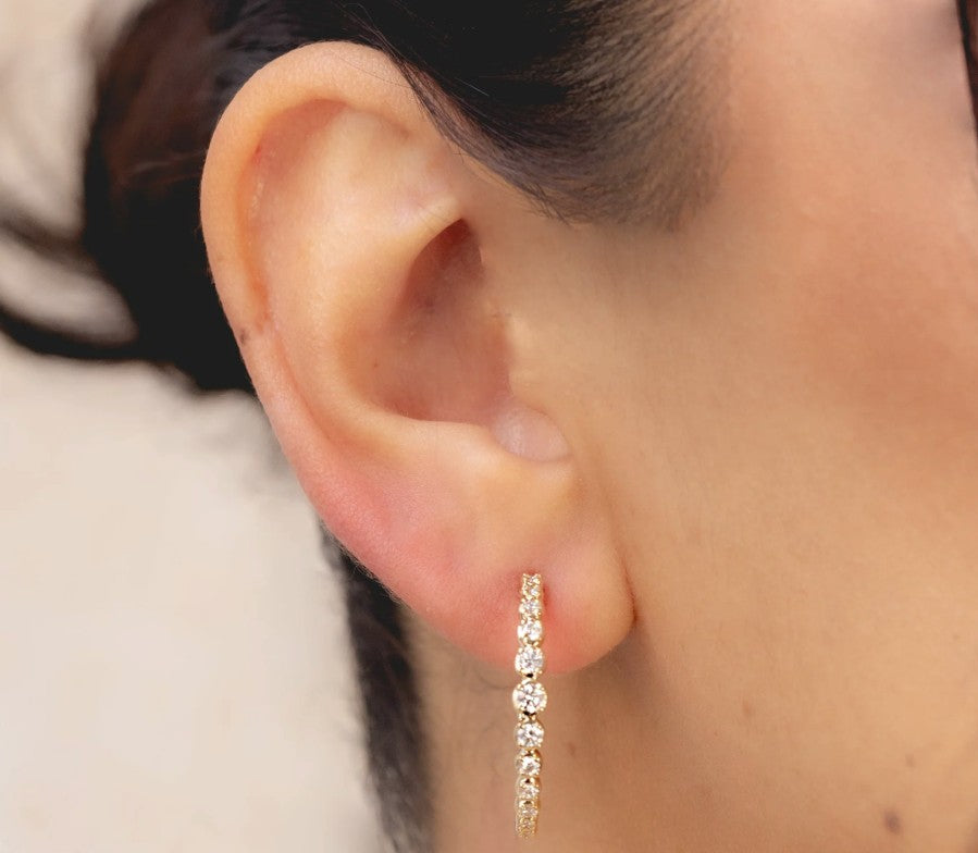 14K White Gold Graduated Diamond Hoop Earrings