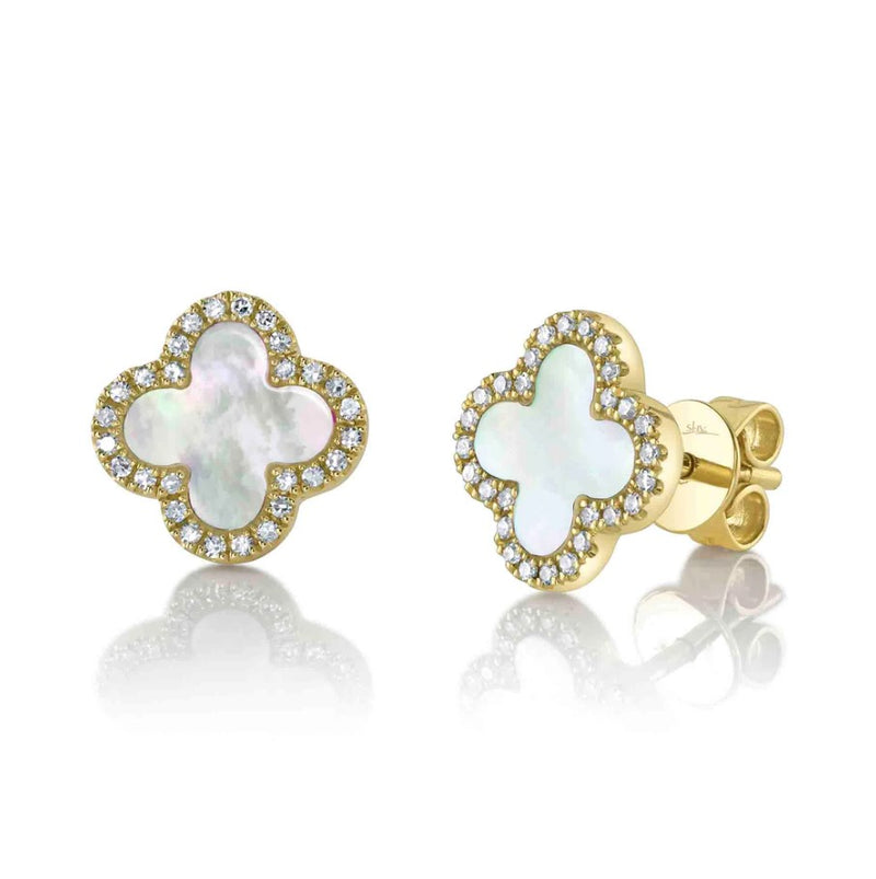 14K Yellow Gold Clover Button Earrings