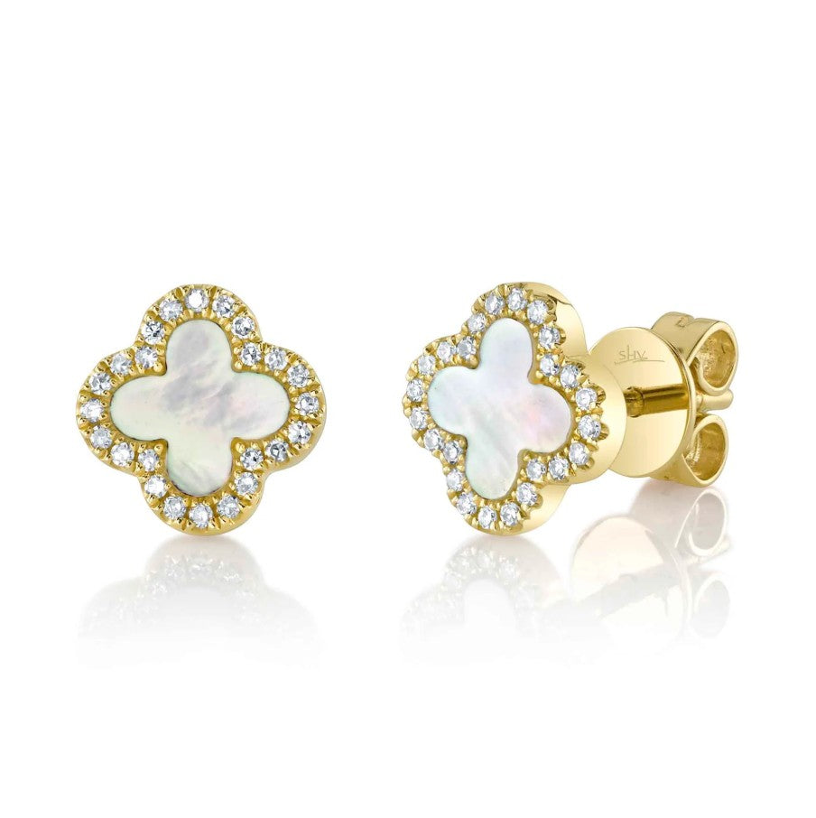 14K Yellow Gold Clover Button Earrings