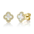 14K Yellow Gold Clover Button Earrings