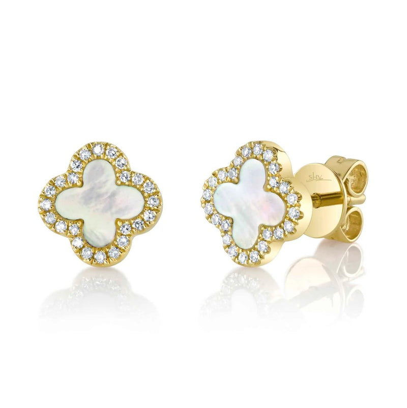 14K Yellow Gold Clover Button Earrings