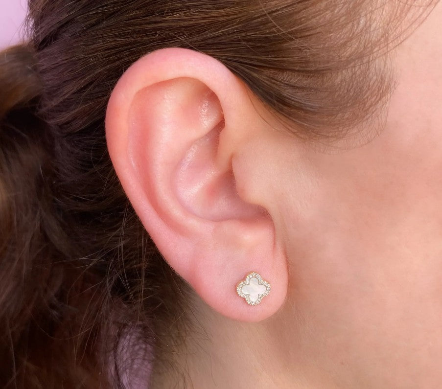 14K Yellow Gold Clover Button Earrings