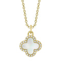 14K Gold Mother of Pearl & Diamond Clover Bracelet