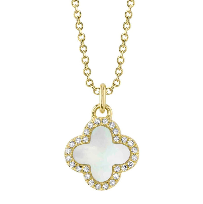 14K Gold Mother of Pearl & Diamond Clover Bracelet