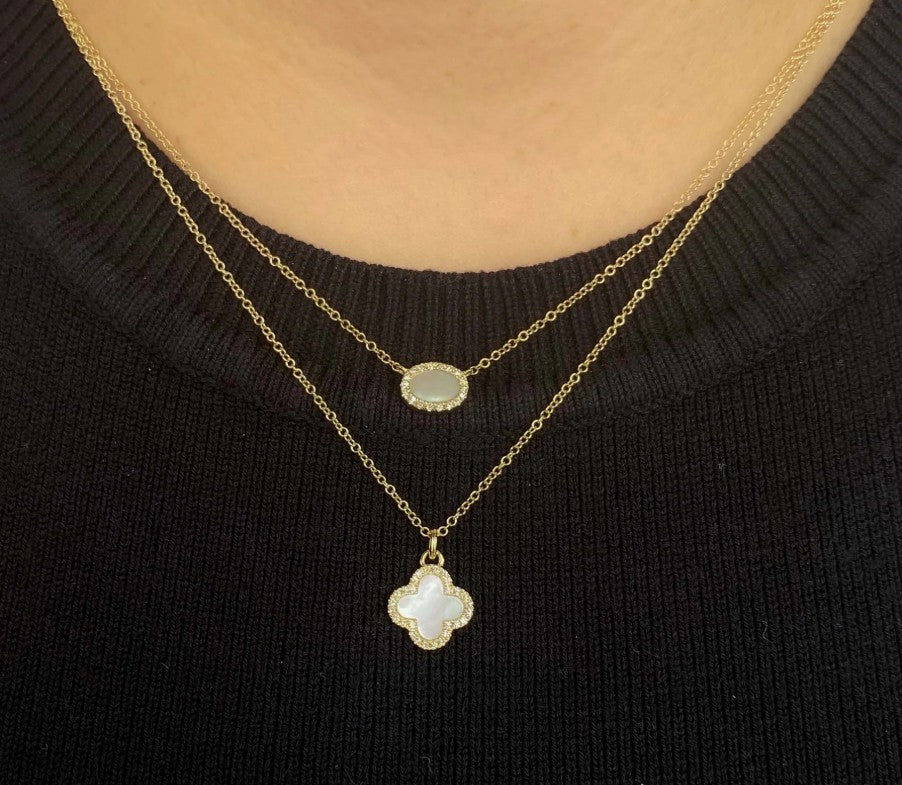14K Gold Mother of Pearl & Diamond Clover Bracelet