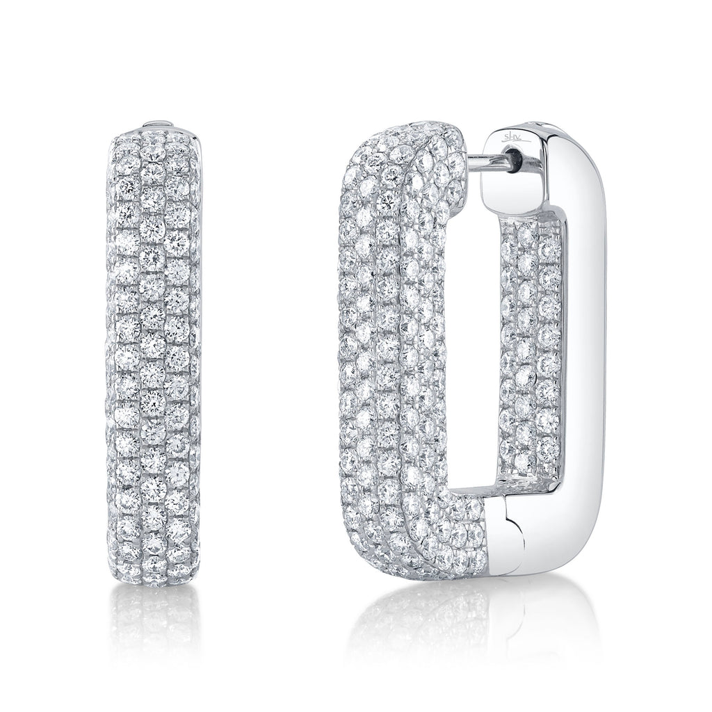 14K White Gold Diamond Pave Rectangular Hoop Earrings