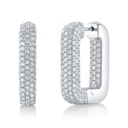 14K White Gold Diamond Pave Rectangular Hoop Earrings