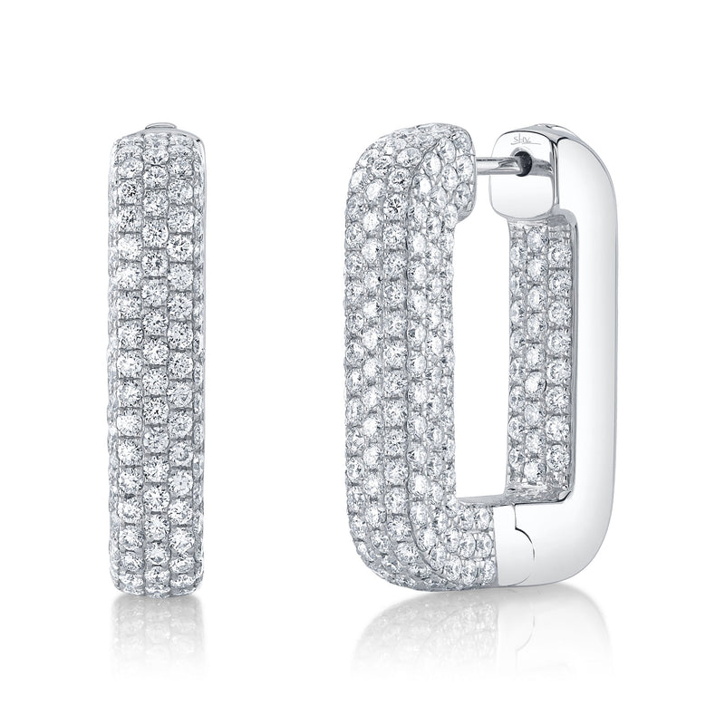 14K White Gold Diamond Pave Rectangular Hoop Earrings
