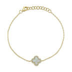 14K Yellow Gold Mother of Pearl & Diamond Clover Bracelet