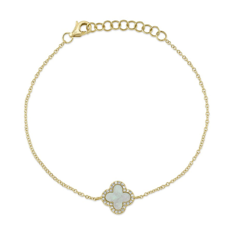 14K Yellow Gold Mother of Pearl & Diamond Clover Bracelet